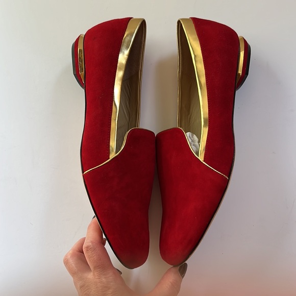 CAROLINNA ESPINOSA | Red Suede Leather Loafer trimmed in Gold - Picture 4 of 14